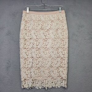 Lounge Grey Pencil Skirt Women M White Crochet Fitted Floral Lace Overlay Luxury